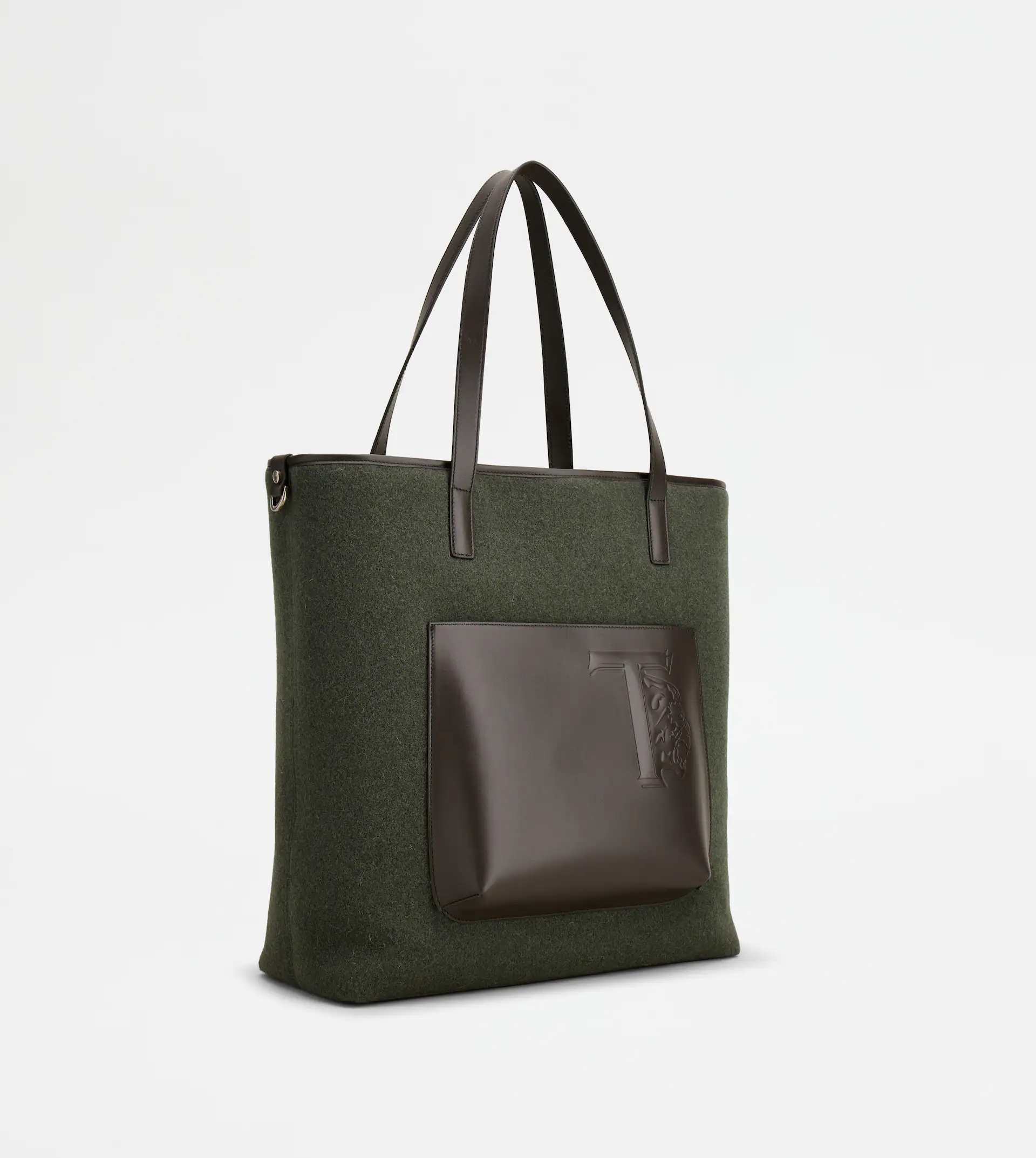 SHOPPING BAG IN FELT AND LEATHER MEDIUM - GREEN, BROWN - 2