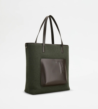 Tod's SHOPPING BAG IN FELT AND LEATHER MEDIUM - GREEN, BROWN outlook