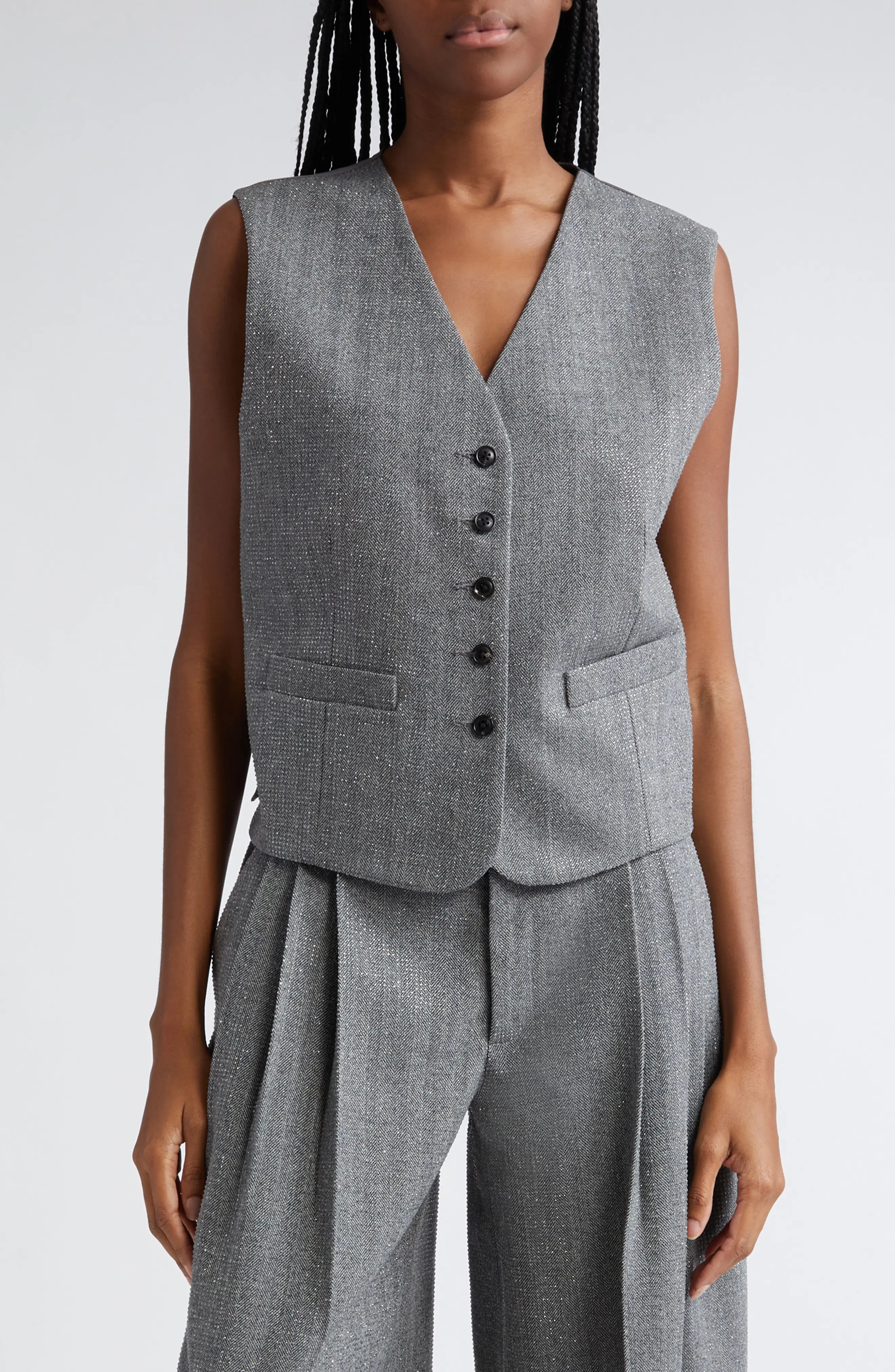 Alexander Wang Crystal Embellished Herringbone Wool Vest in 092 Grey/Black  | nordstrom | REVERSIBLE