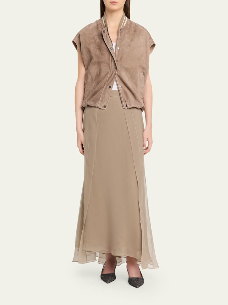 Brunello Cucinelli Crispy Silk Organza Overlay Midi Skirt outlook
