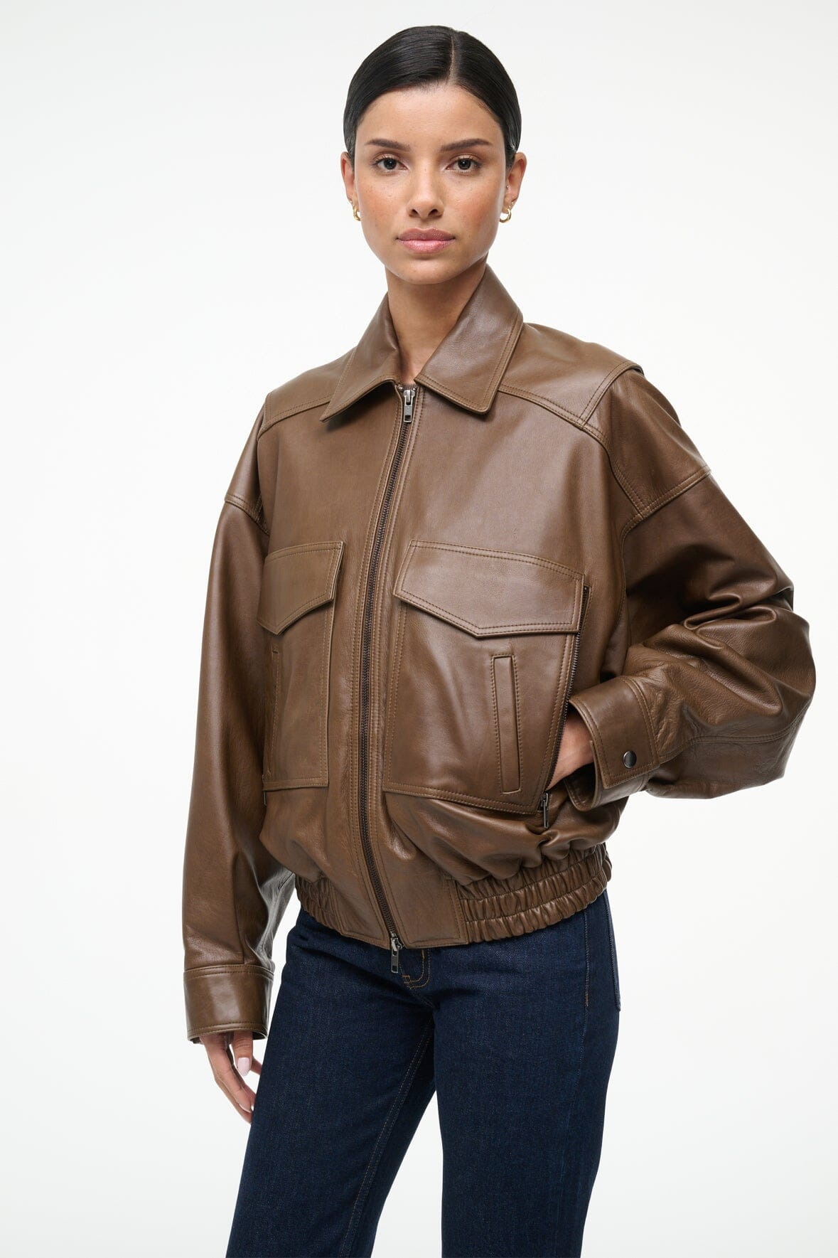STAUD EUGENE LEATHER JACKET TRUFFLE - 3