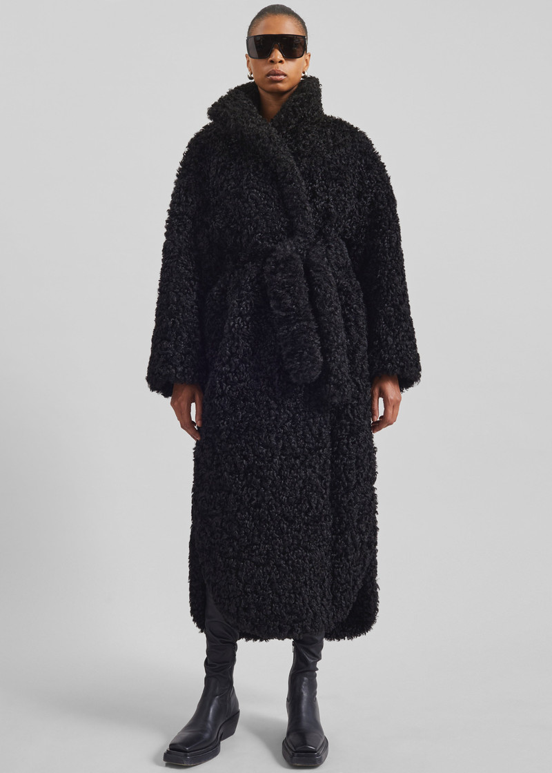 Ravello Faux Shearling Robe Coat - Black 8