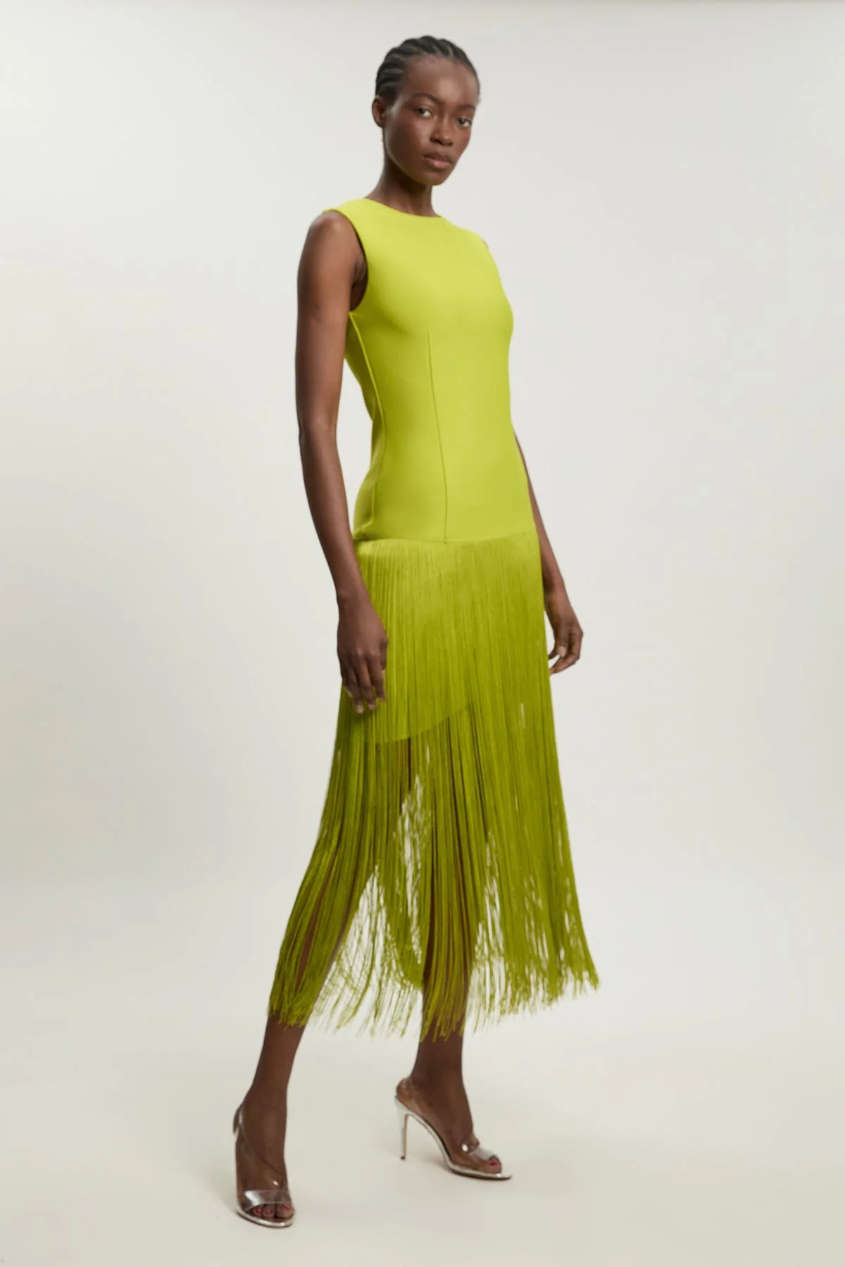 Figure Form Bandage Tassel Hem Knitted Dress - 1