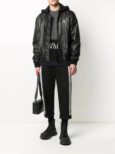 Off-White logo-print leather bomber jacket outlook