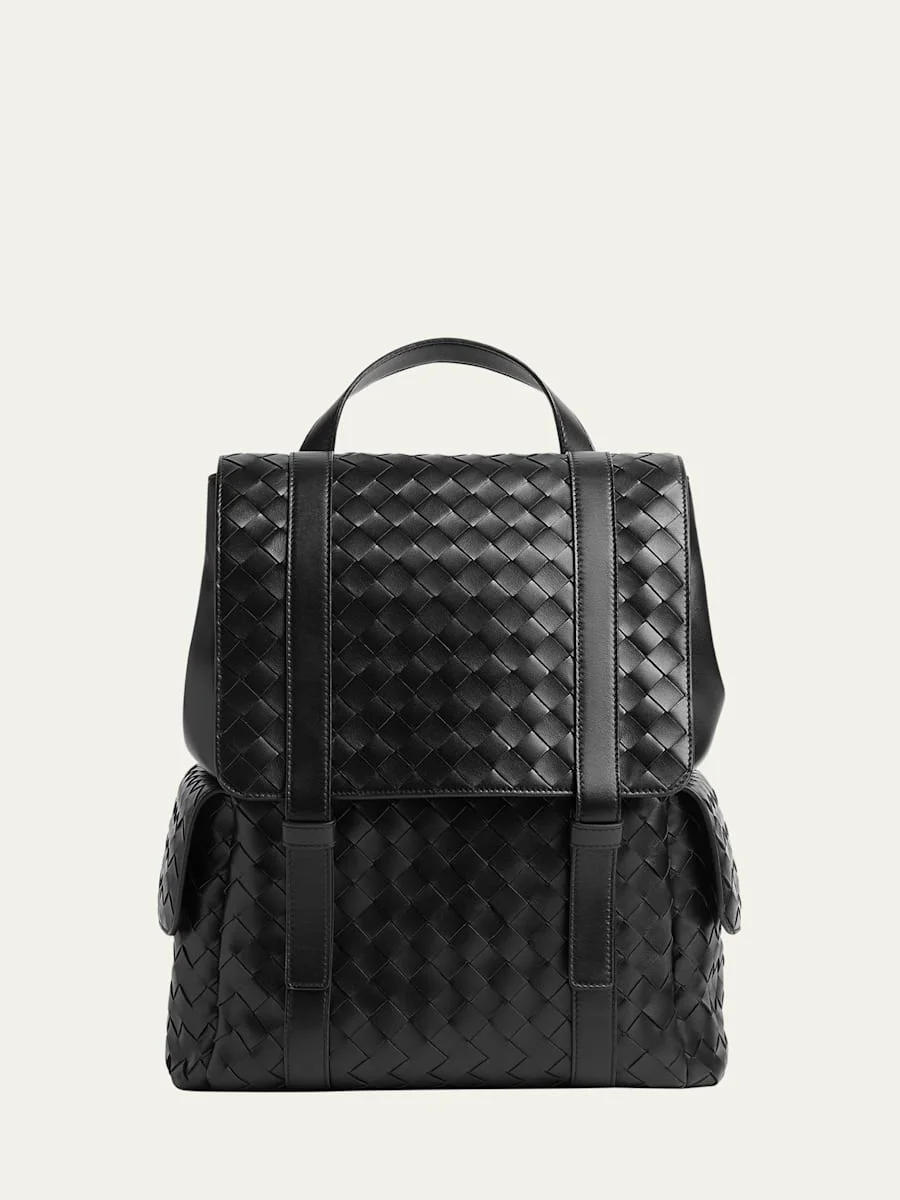 Men's Intrecciato Leather Backpack - 1