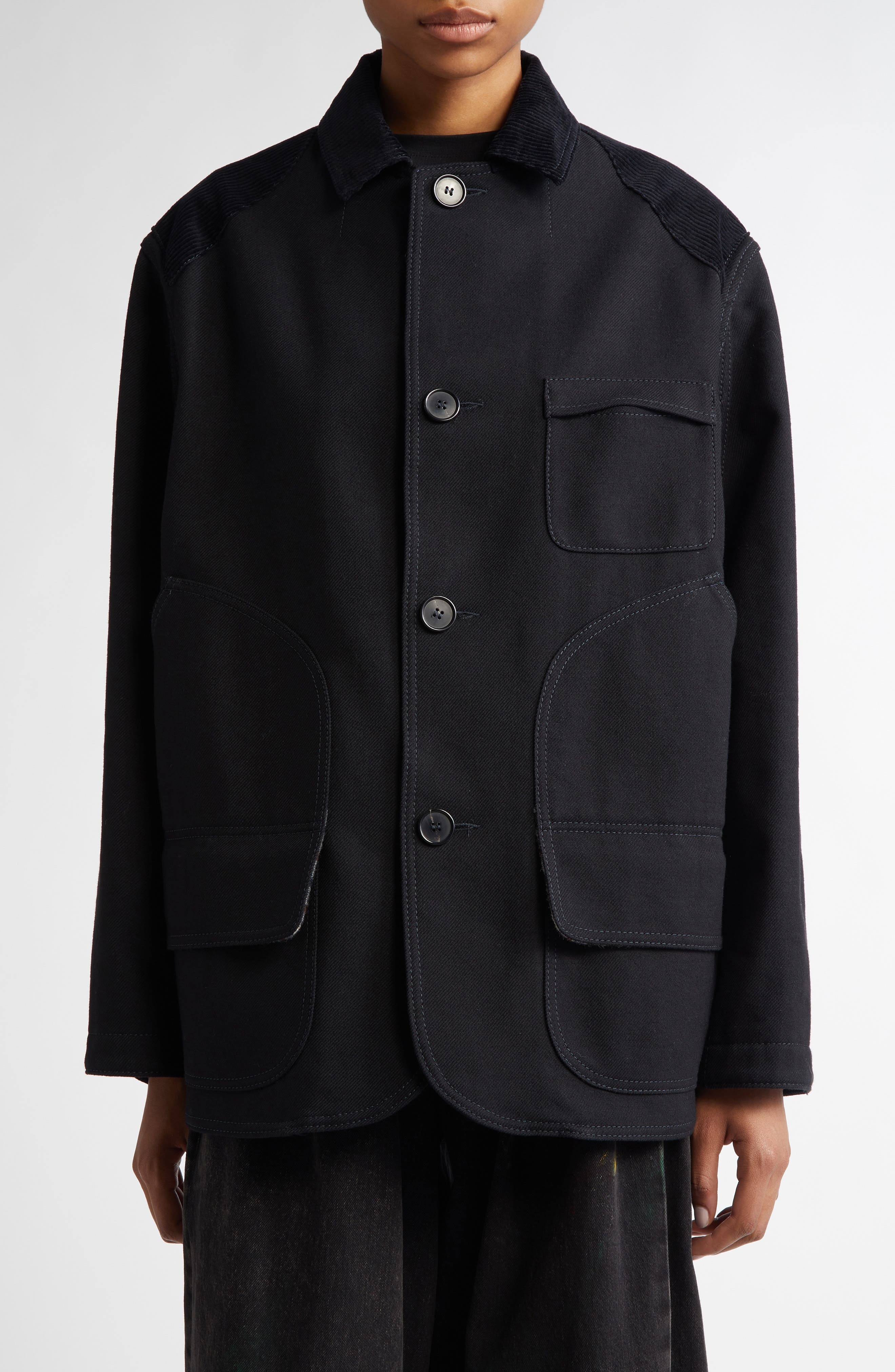 Maison Margiela Heavy Cotton & Wool Reversible Double Coat in Black at Nordstrom - 6