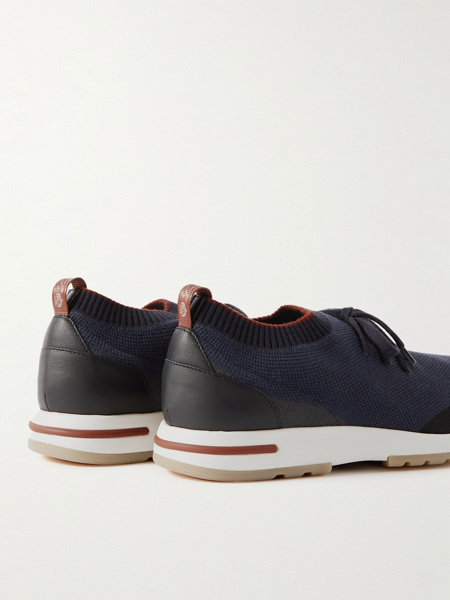 360 Flexy Walk Leather-Trimmed Knitted Wish® Silk Sneakers Navy - 5