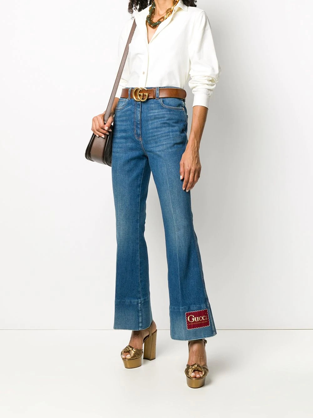 logo patch flared jeans - 2