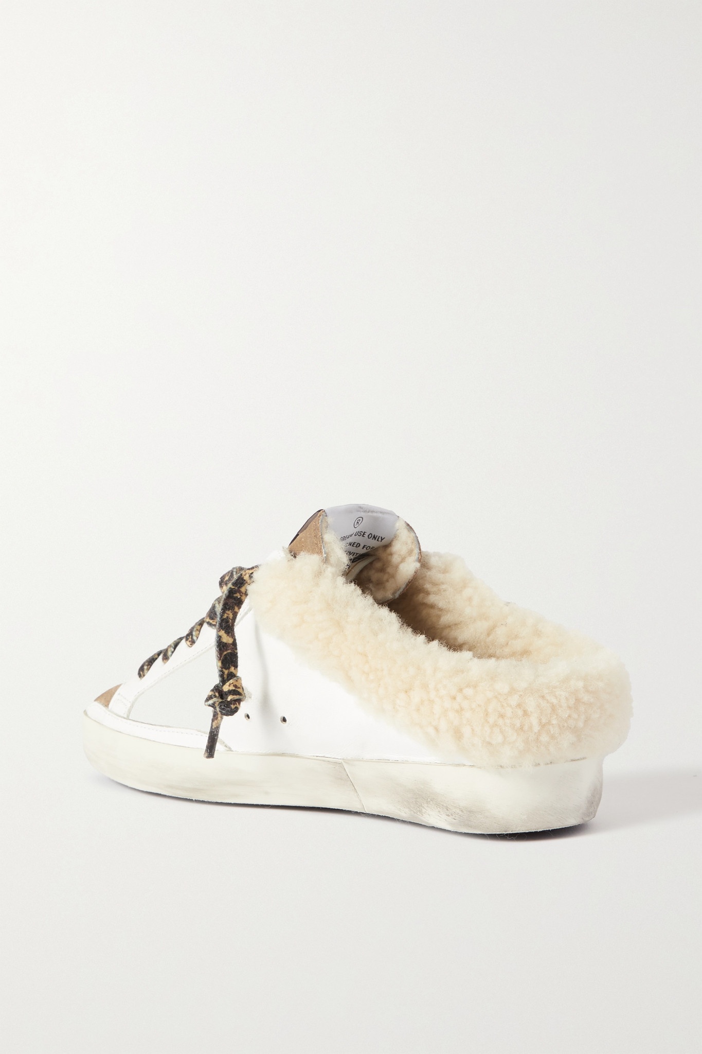 Superstar Sabot shearling-lined distressed glittered leather slip-on sneakers - 3