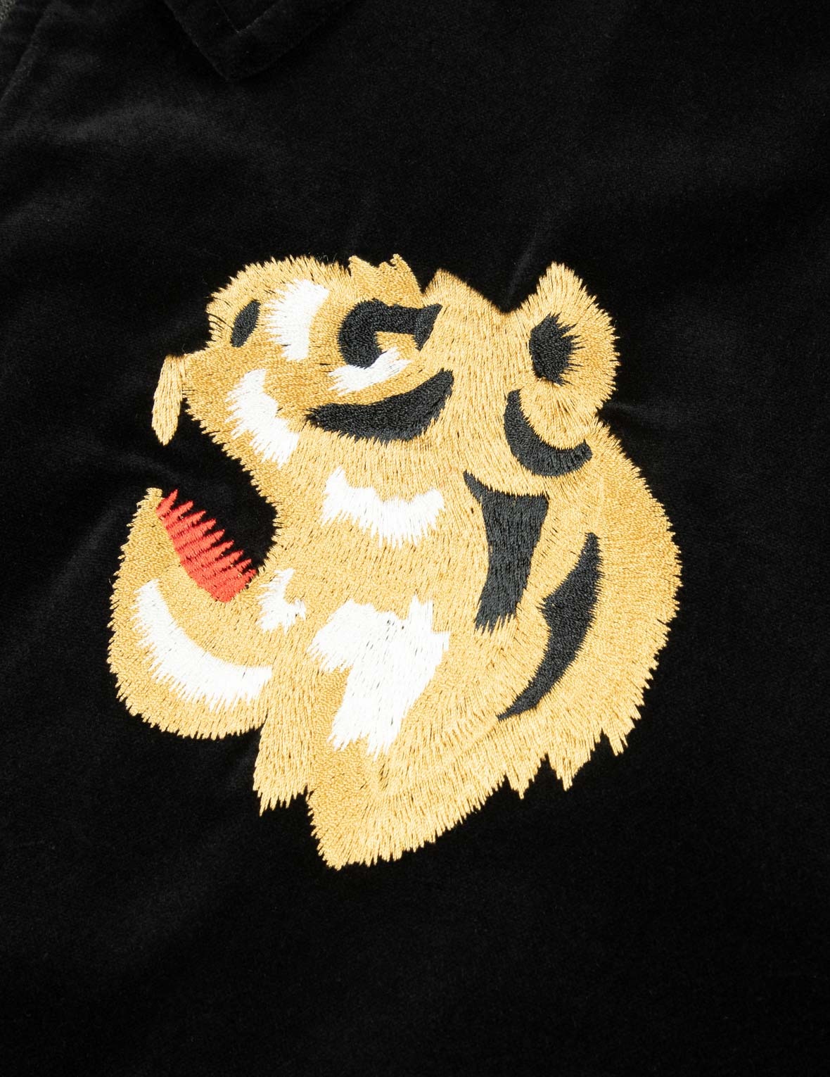 TIGER AND LOGO EMBROIDERY OVERSIZED VELVET BOMBER JACKET - 10