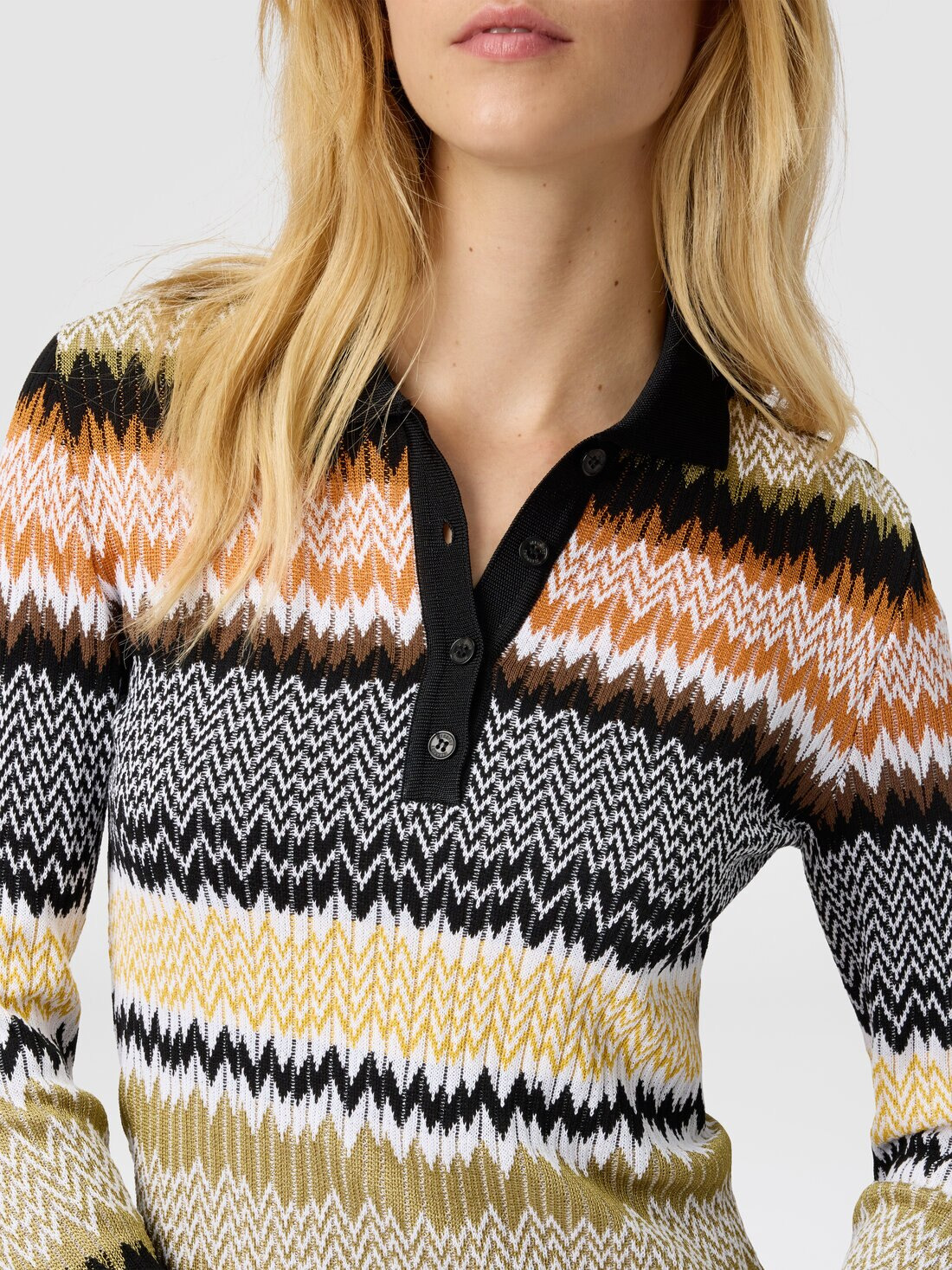 Long Sleeve Polo with Revisited Chevron Pattern - 5