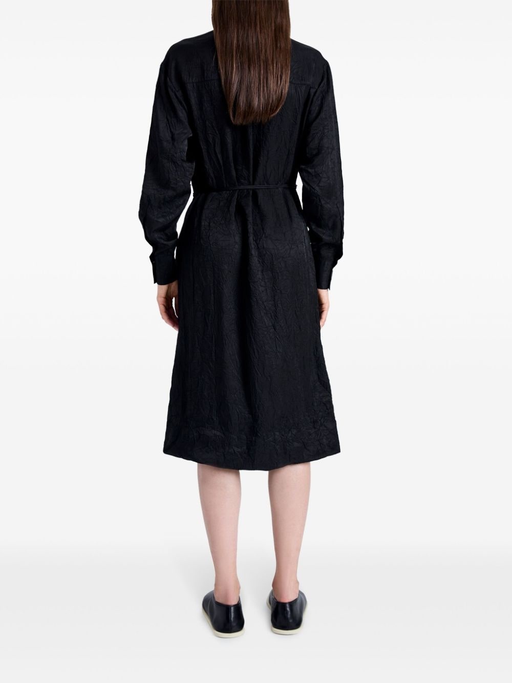 crease-effect long-sleeve shirt dress - 4