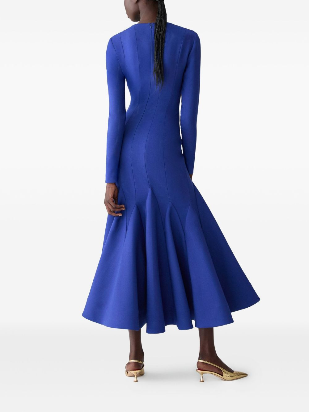 floral-appliqué wool dress - 3