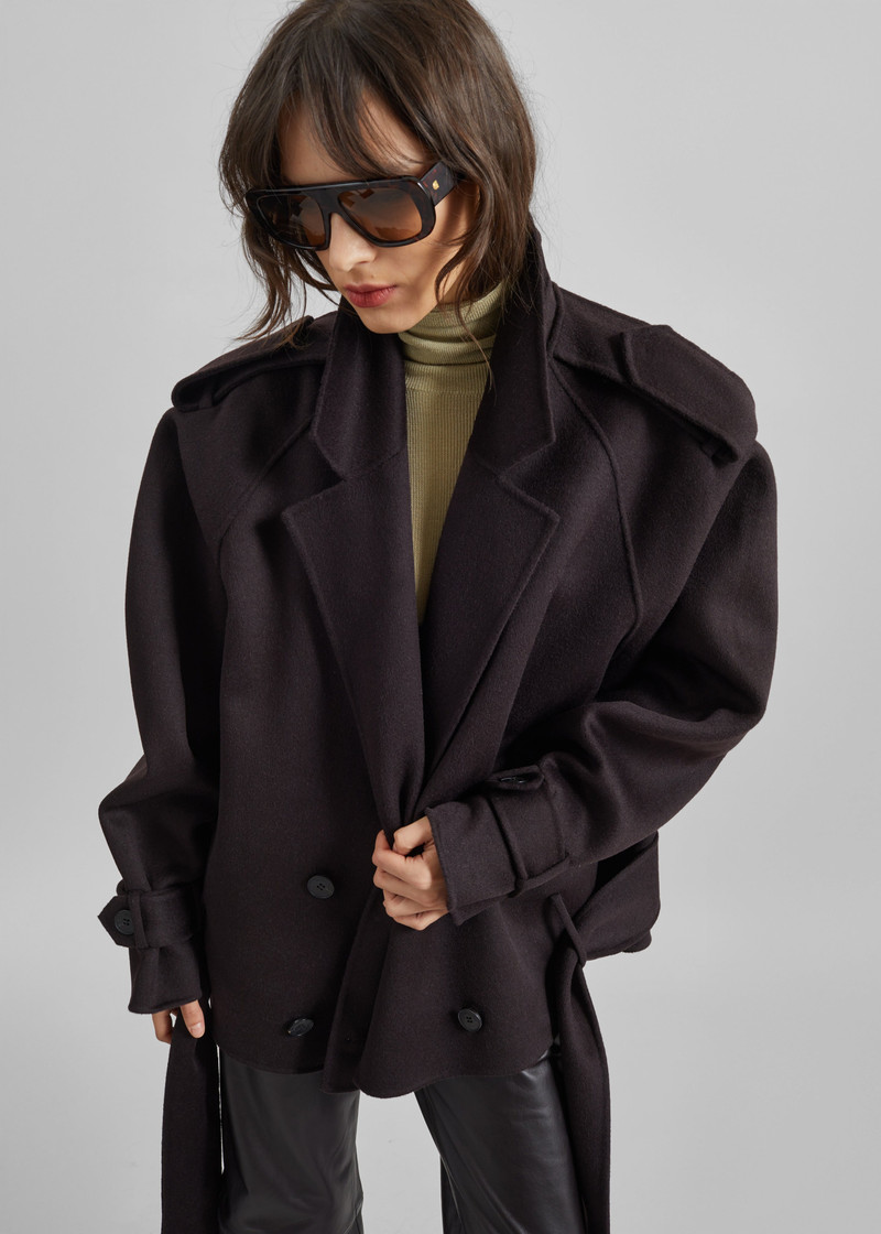 Elys Short Wool Trench - Dark Plum 4