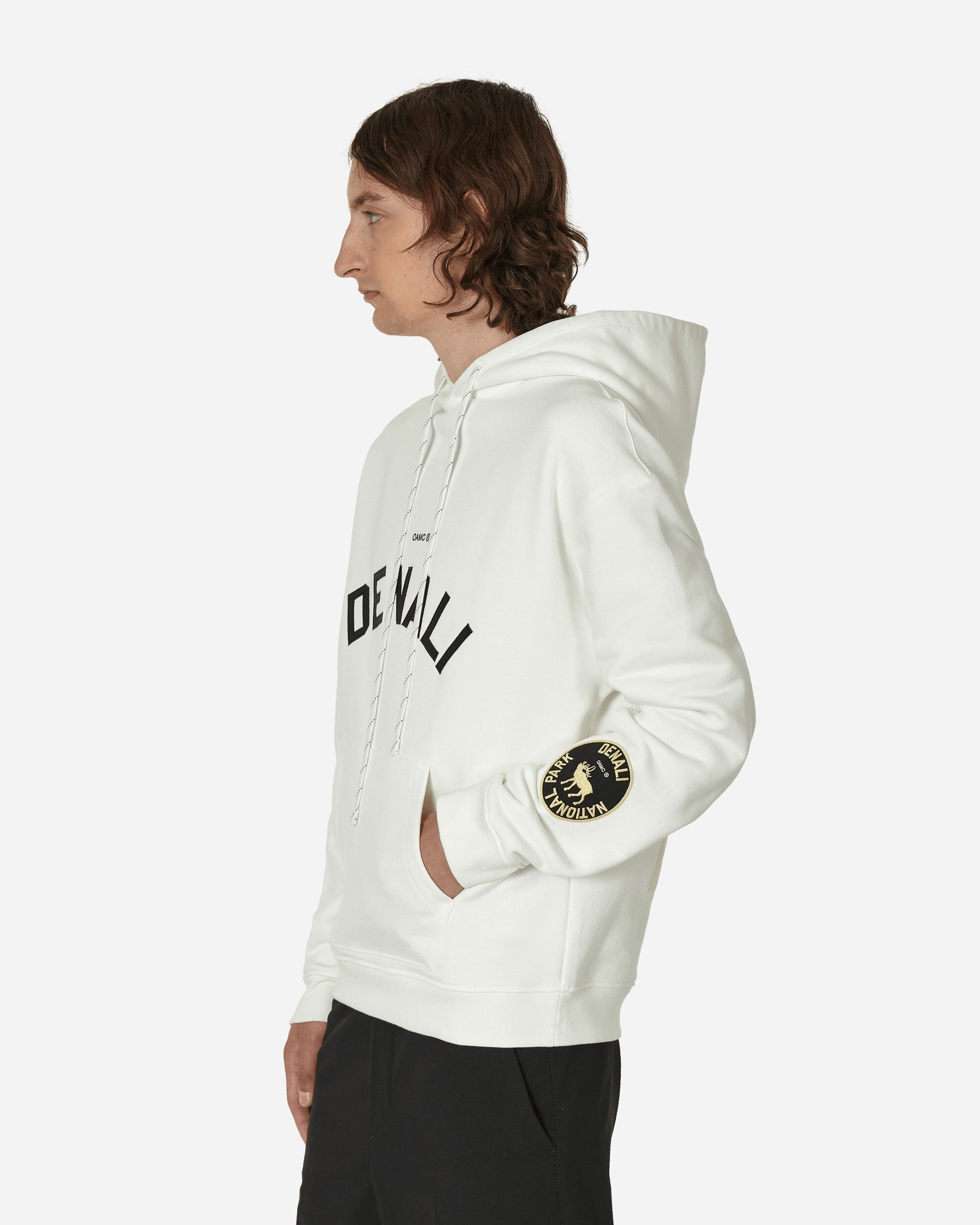 ★OAMC★ Denali Logo Drawstring Hood Off White 23A28OAY19COT OAMC Denali Hooded Sweatshirt White | slamjam | REVERSIBLE