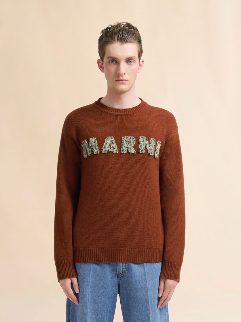 BROWN WOOL SWEATER WITH LASER-CUT MARNI LOGO - 2
