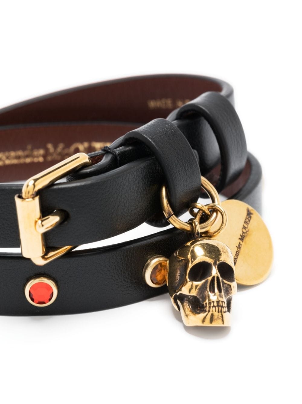 skull-charmleather belt bracelet - 3