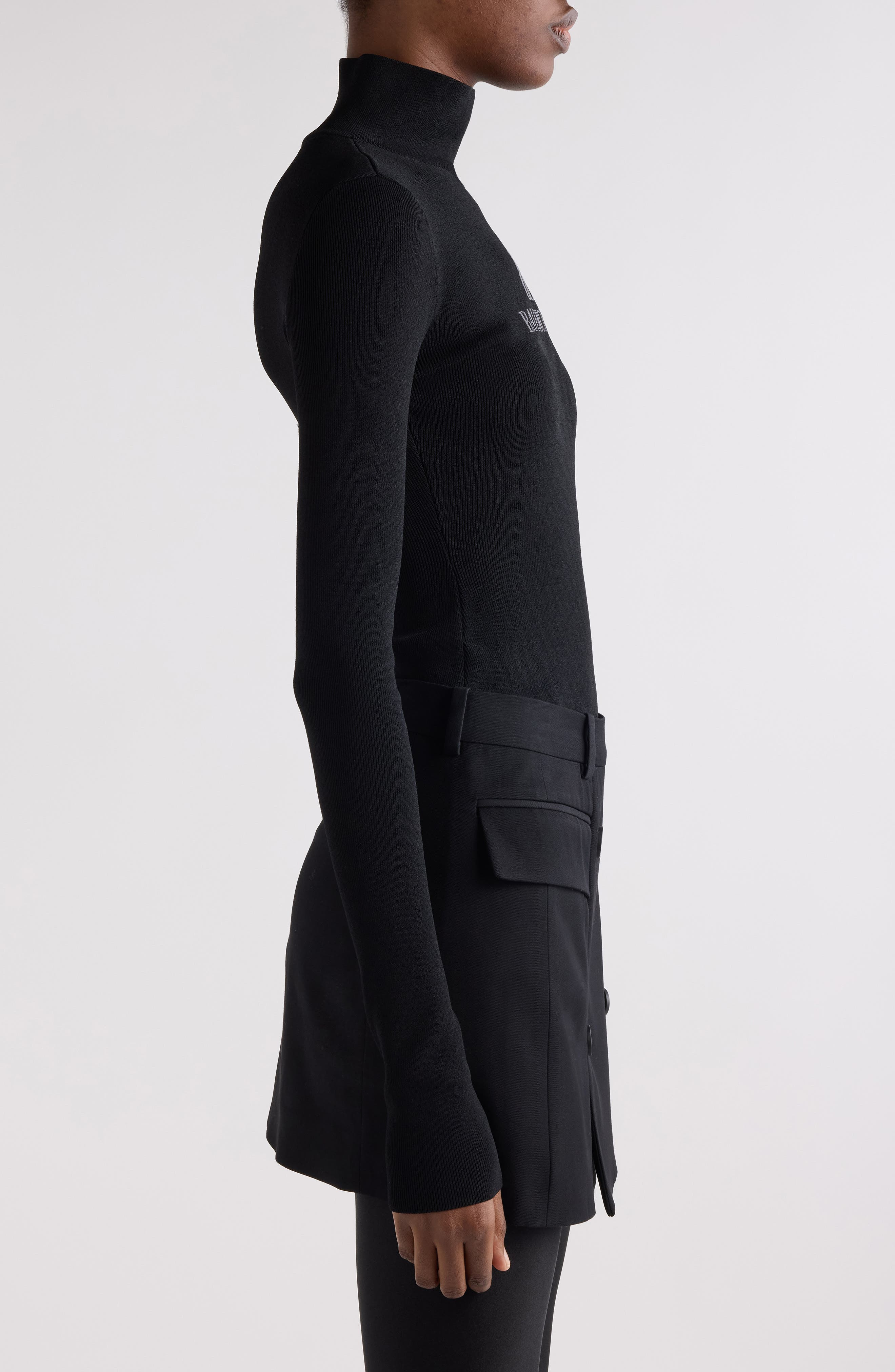 Balenciaga Nano Logo Rib Turtleneck Sweater in 1369 Black/Dark Grey at Nordstrom - 4