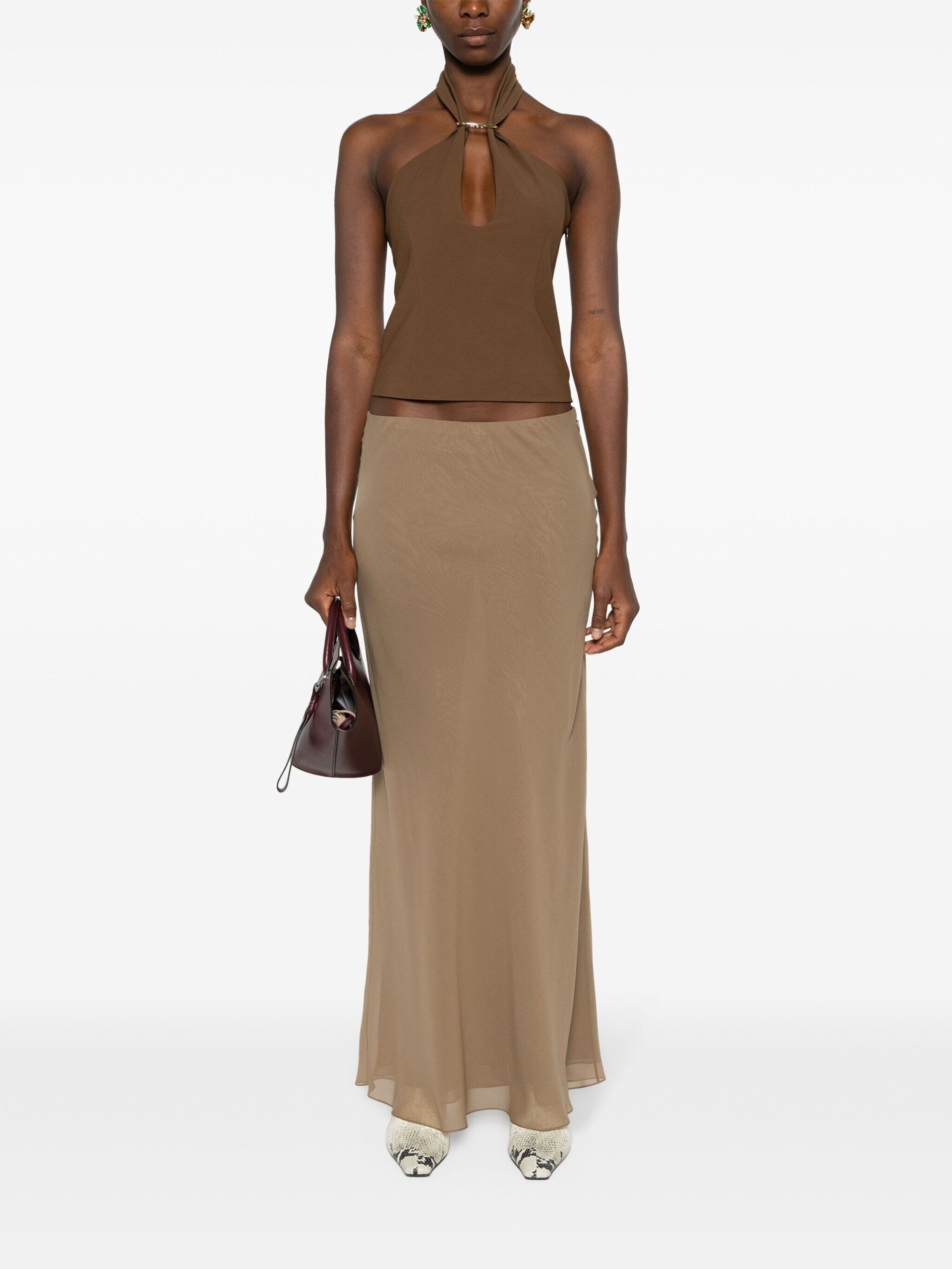 Toffee Brown Silk Maxi Skirt - 2