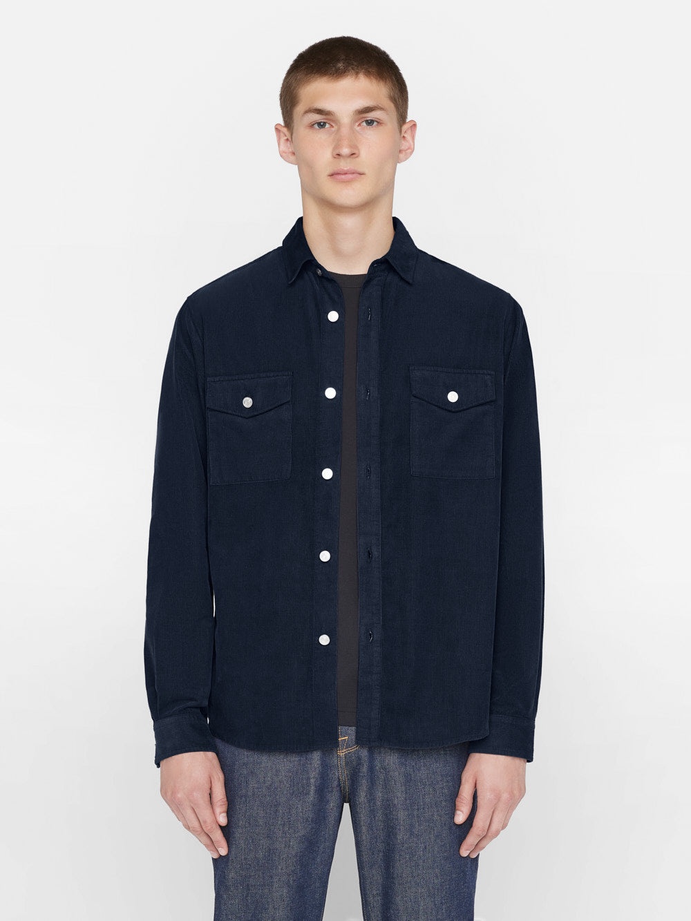 Double Pocket Micro Corduroy Shirt in Midnight Blue - 3