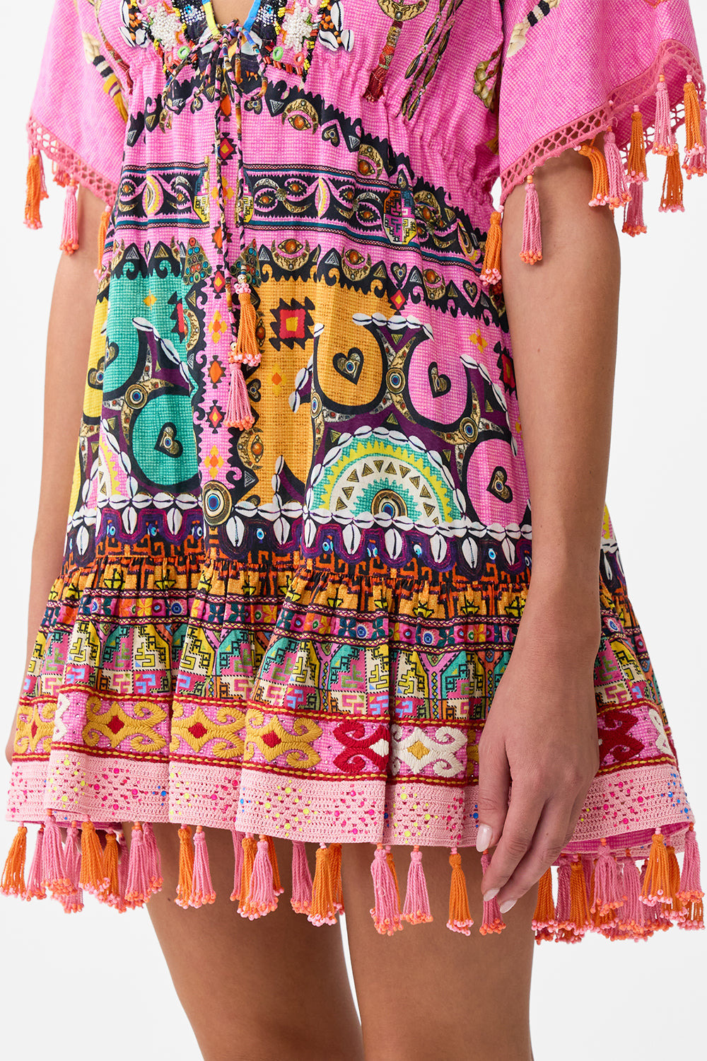 SHORT V NECK EMBROIDERED DRESS - 6