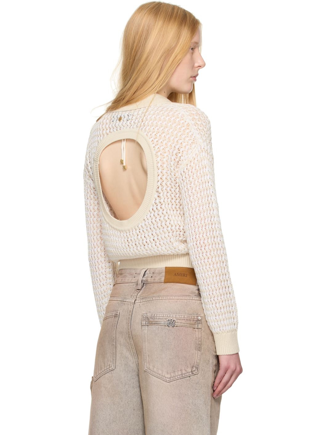 Beige Open Back Crochet Polo - 3