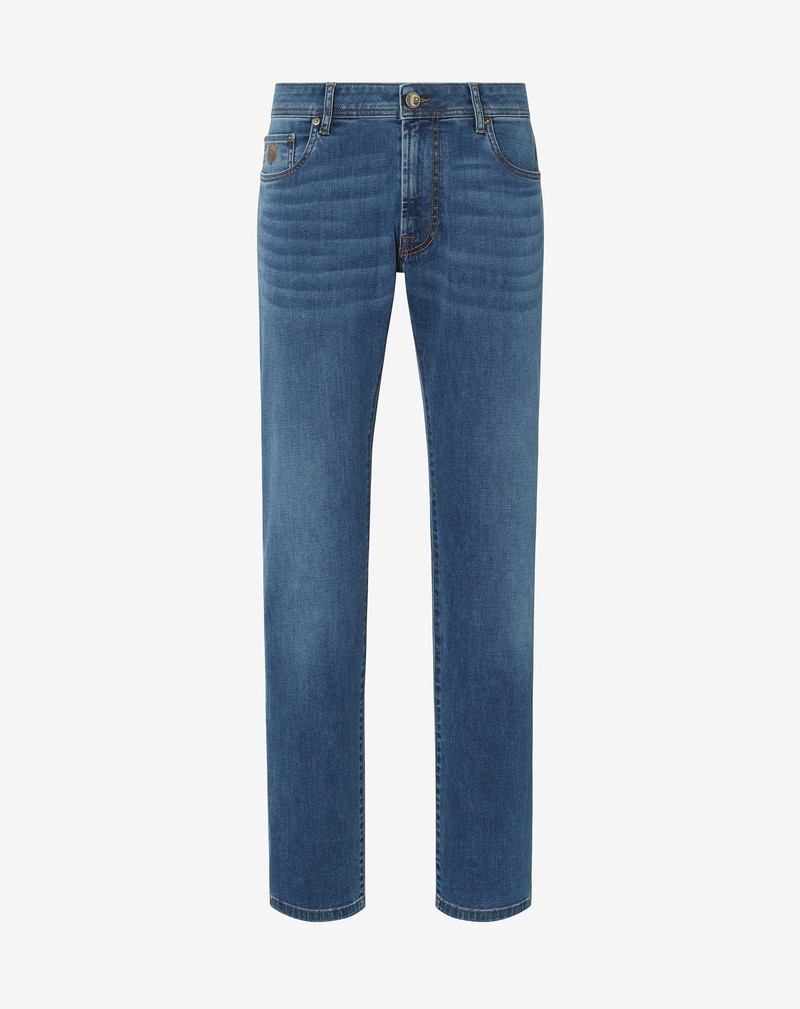 Light blue stretch cotton 5-pocket trousers 1