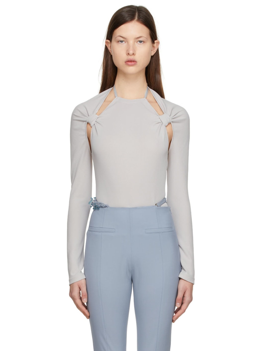 Grey 'Le Body Nodi' Long Sleeve Bodysuit - 1