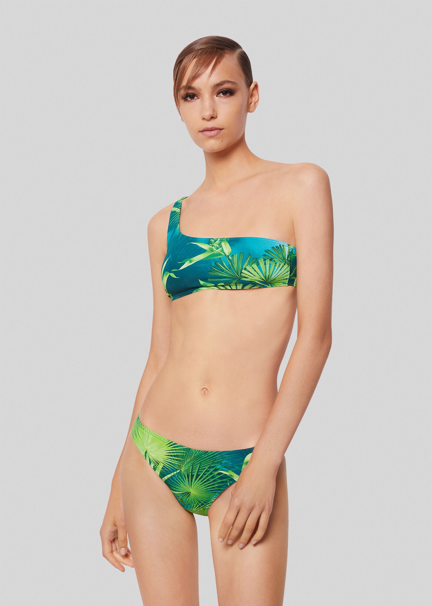 One Shoulder Jungle Print Bikini Top - 2