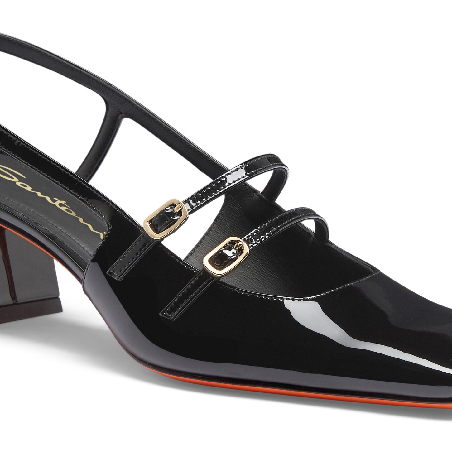 Women's black patent leather mid-heel slingback - 6