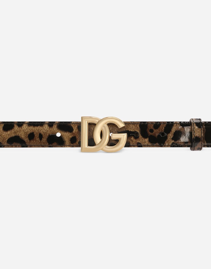 Leopard-print glossy calfskin belt with DG logo - 3