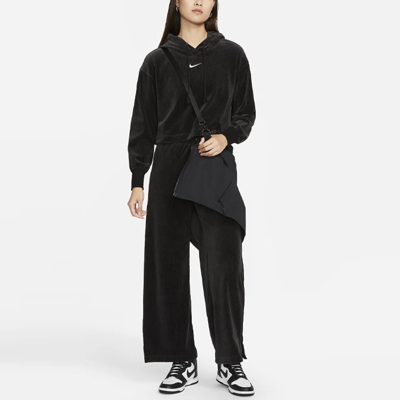 Nike (WMNS) Nike Sportswear Velour Cropped Pullover Hoodie 'Black' DQ5928-010 outlook