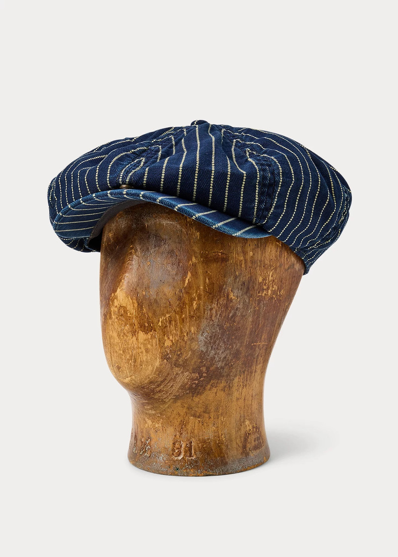 Indigo Dot-Stripe Twill Newsboy Cap 1
