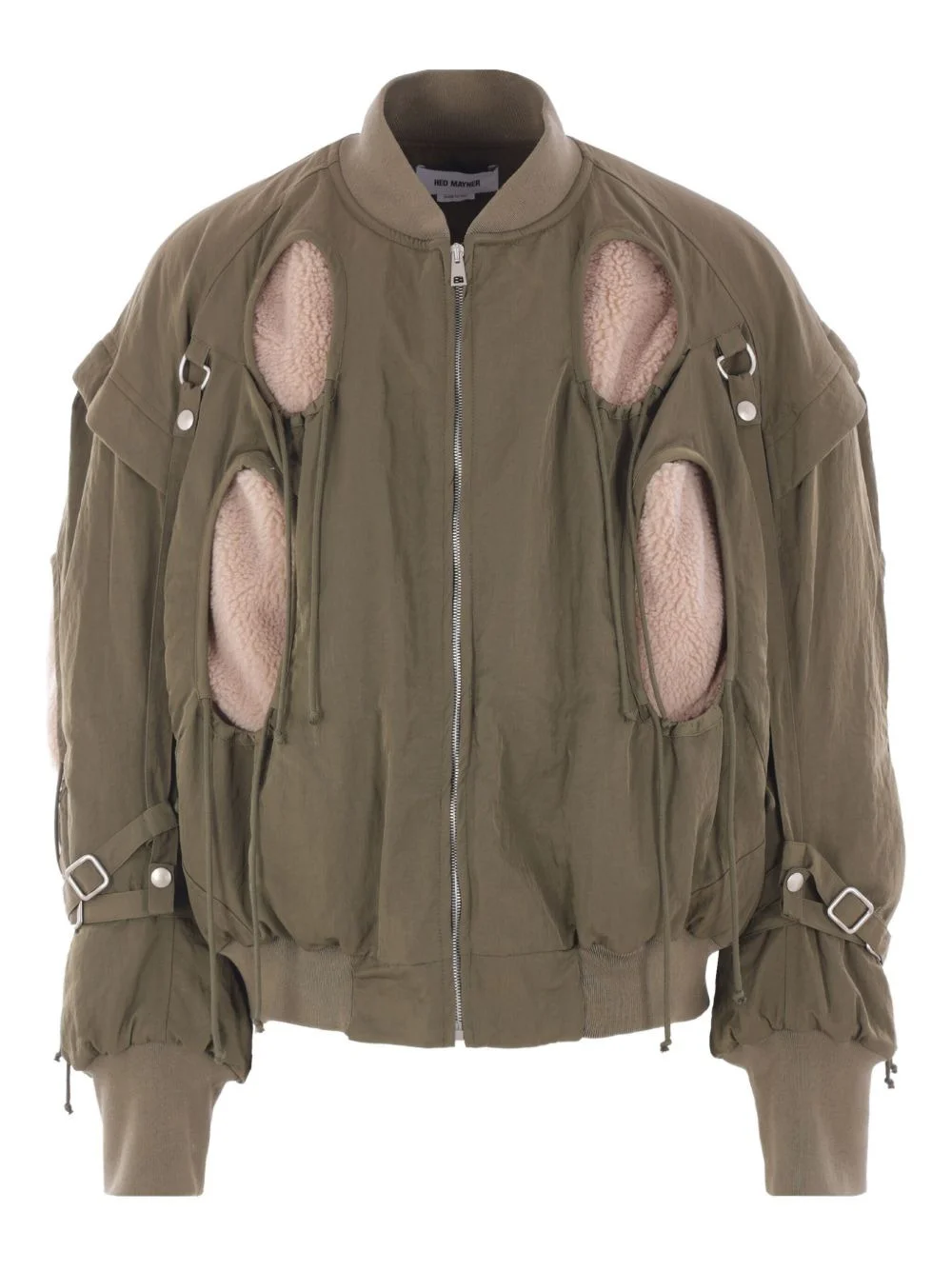cut-out fleece-lined bomber jacket - 1
