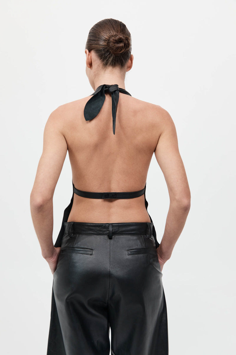 Leather Tie Top - Black - 6