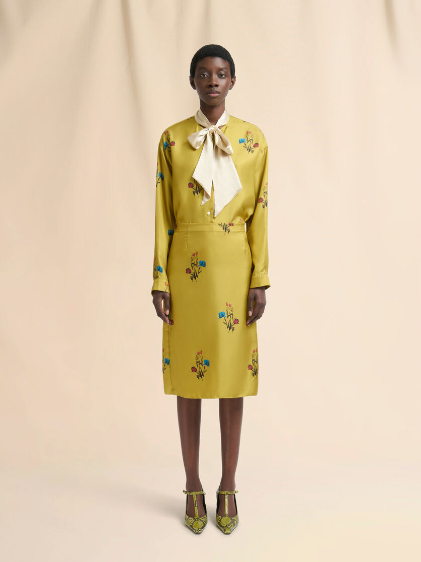 YELLOW SILK TWILL SKIRT WITH TULIP PRINT - 2