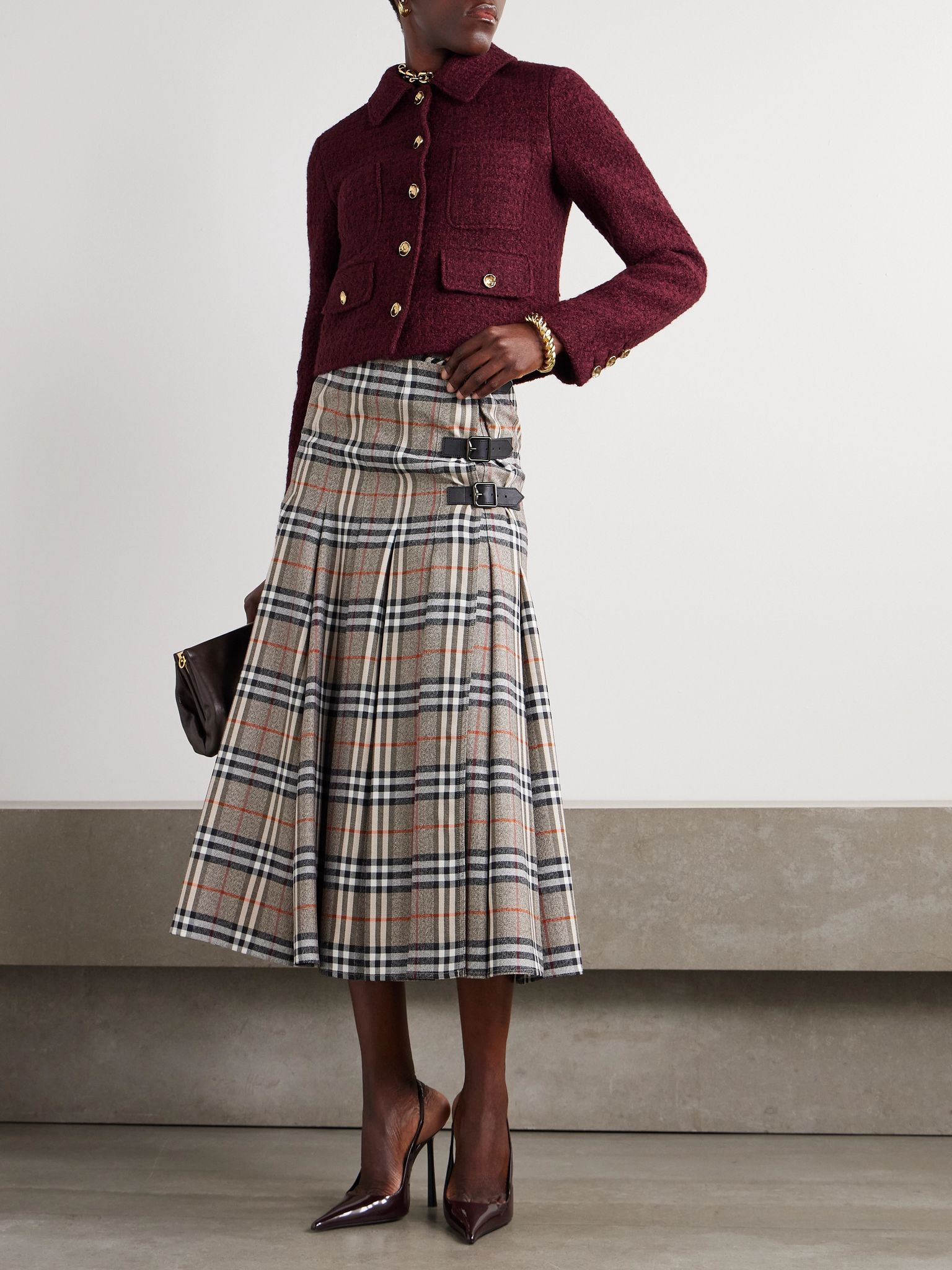 Astley cropped tweed jacket Burgundy - 2