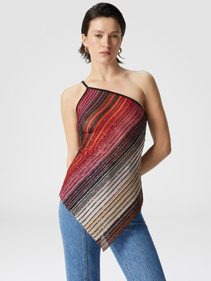 Asymmetrical one-shoulder partial striped top with sequins 4