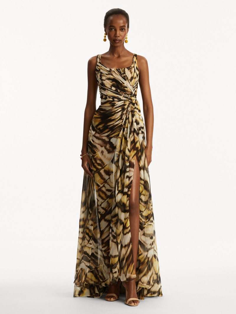 Oscar de la Renta ABSTRACT BUTTERFLY SILK CHIFFON GOWN outlook