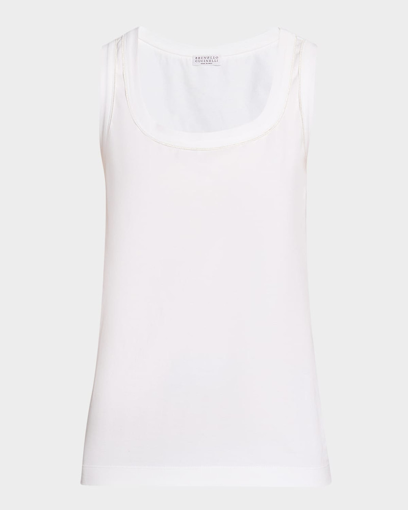 Metallic Stitched Scoop-Neck Cotton Stretch Tank Top 1