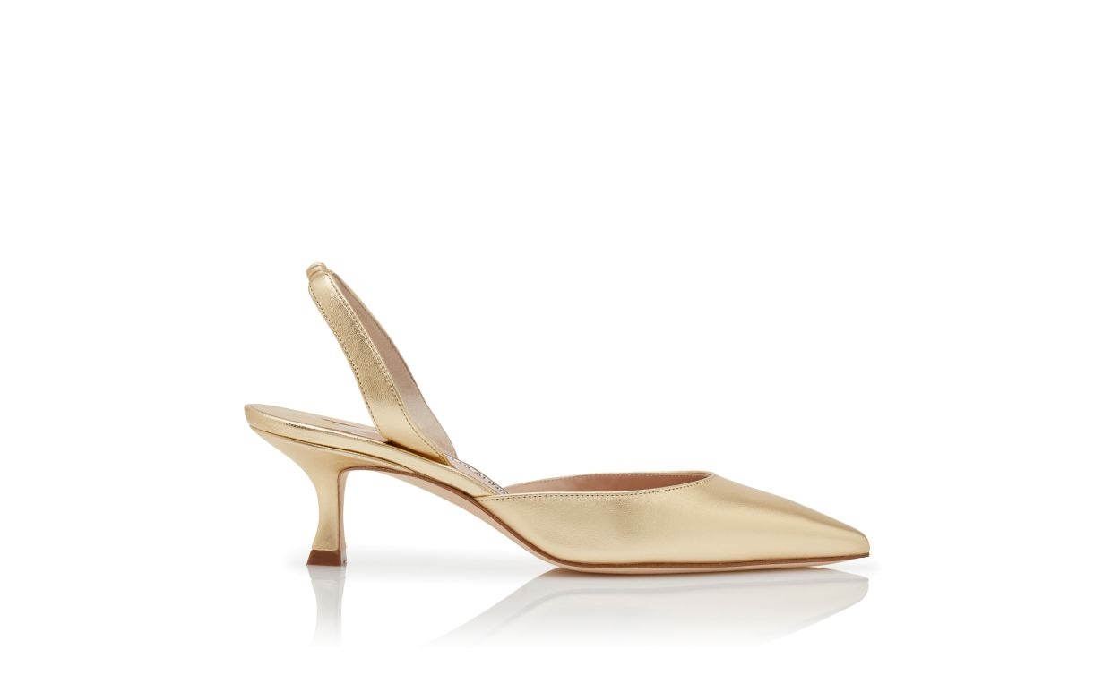 Gold Nappa Leather Slingback Pumps - 1