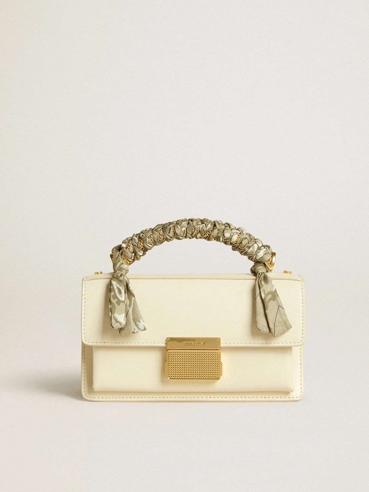 Small Venezia Bag in butter-colored boarded leather with braided scarf - 1