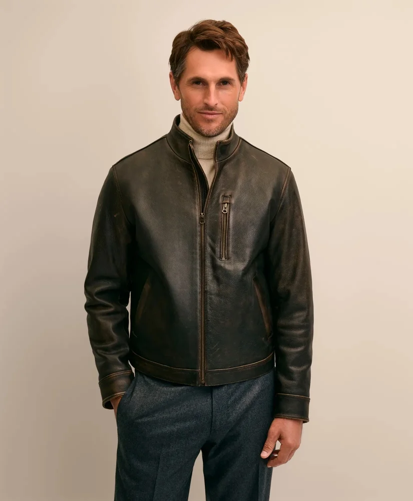 Tumbled Leather Moto Jacket - 1