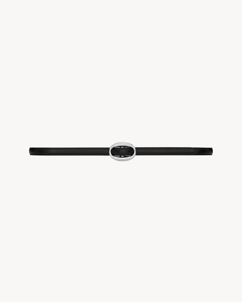 oval buckle thin belt in smooth leather 1