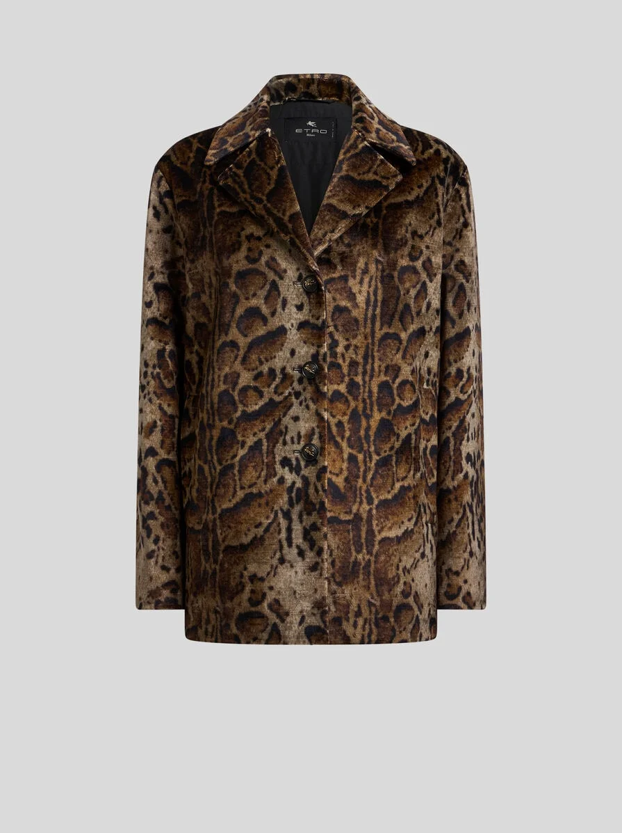 CROPPED VELVET COAT WITH LEOPARD MOTIF - 1