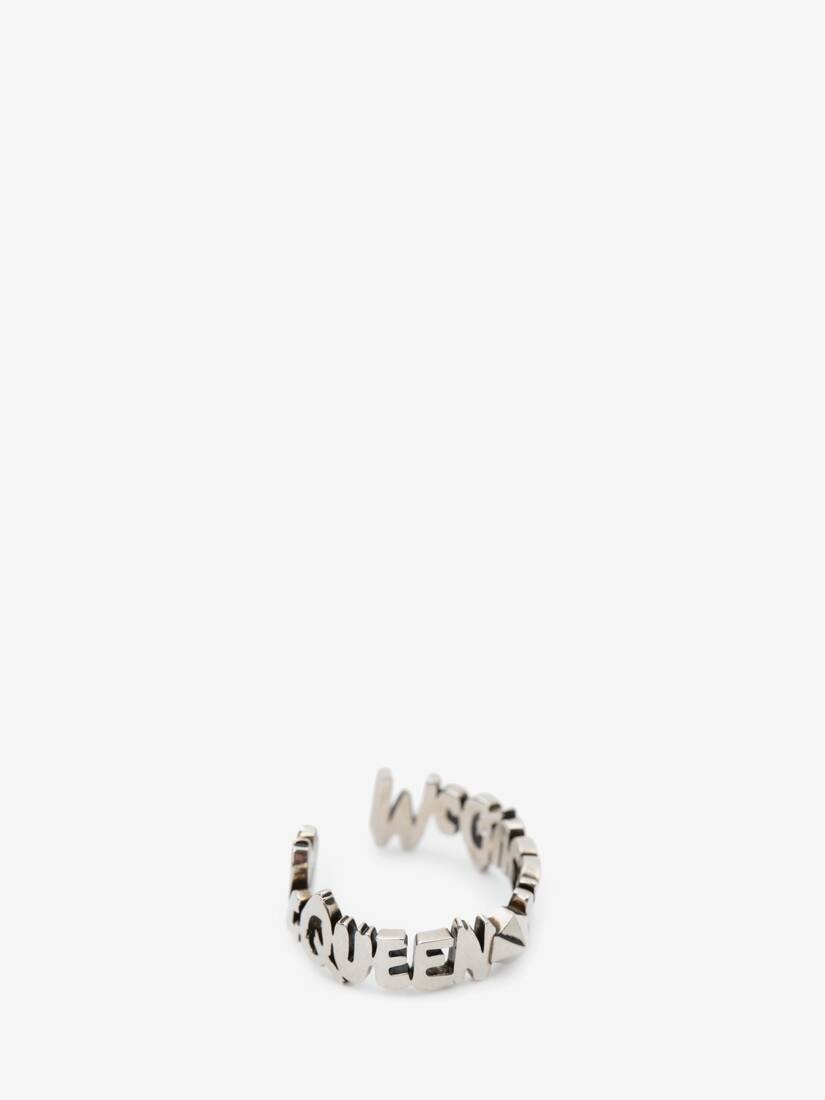 Mcqueen Graffiti Cut-out Band Ring in Antique Silver - 4