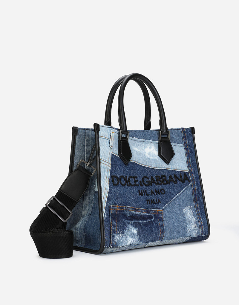Denim patchwork Edge shopper with logo 3