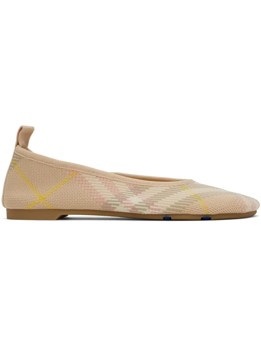 Beige & Pink Check Knit Baby Ballerina Flats - 1