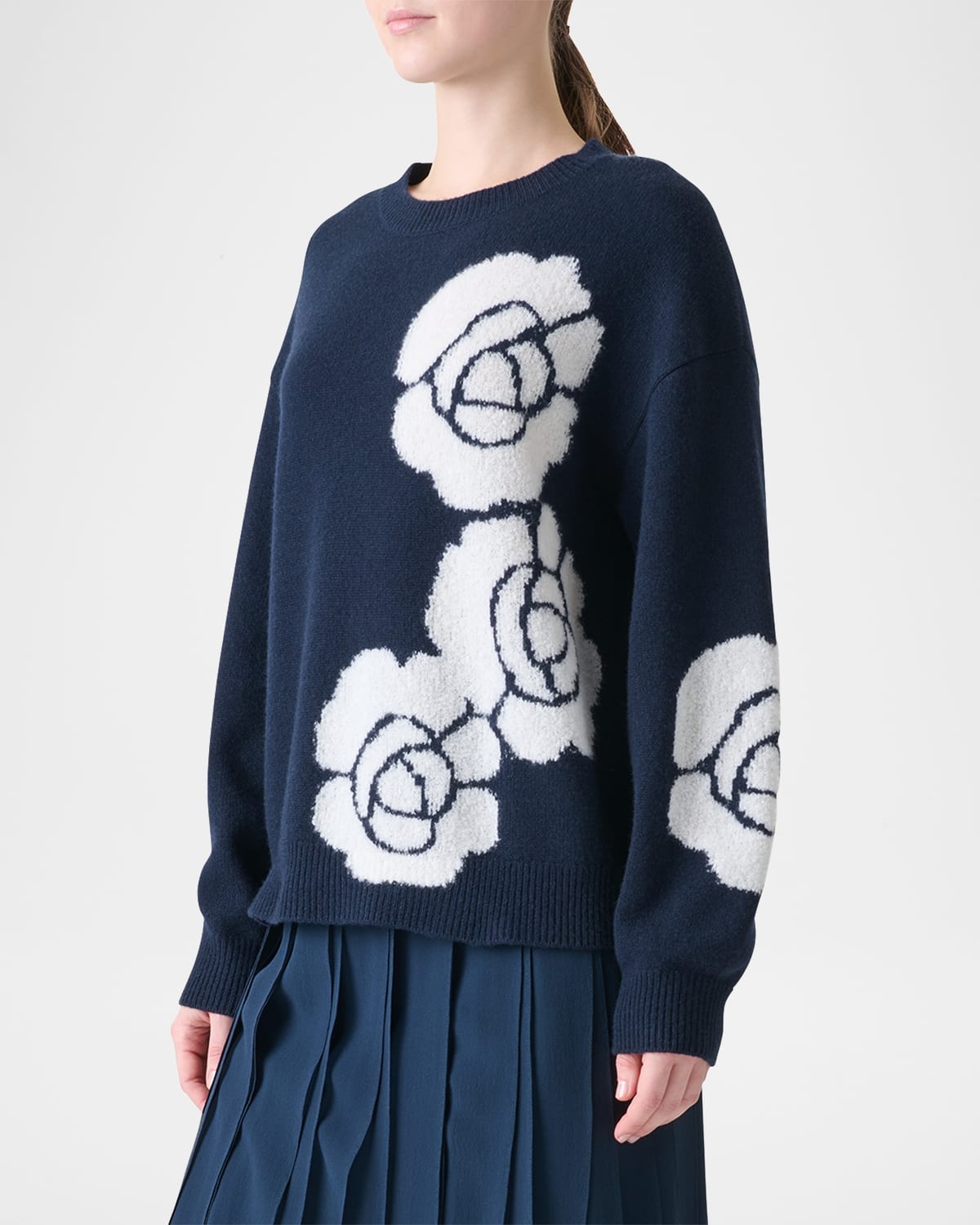 3D Anemone Intarsia Cashmere-Silk Sweater - 4