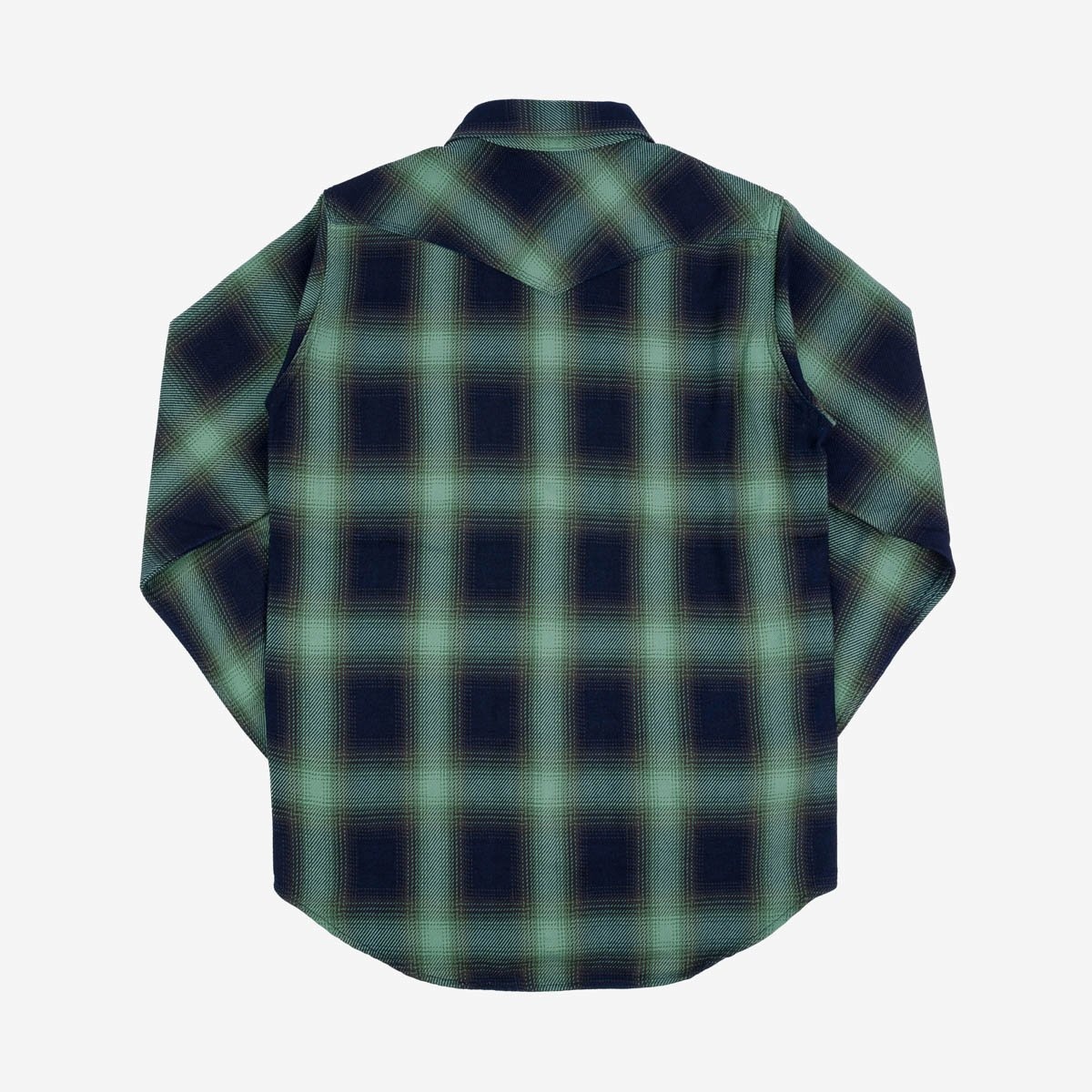IHSH-348-GRN 9oz Selvedge Ombré Check Western Shirt - Green - 5